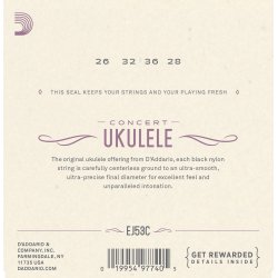 D'Addario EJ53C Ukulele Concert Hawaiian Black Nylon